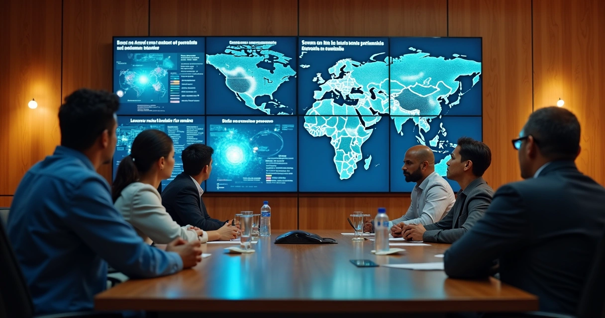 Reunião de técnicos com computadores, dados e gráficos sobre violência 