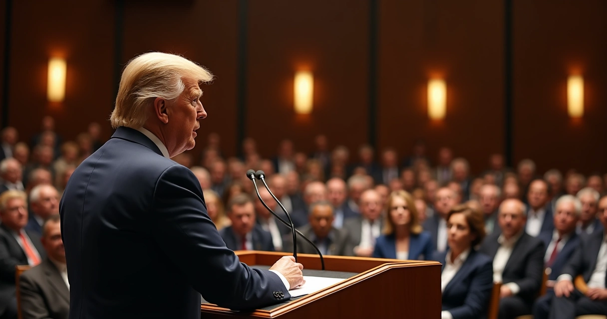 Político fazendo contato visual com pessoas em auditório 