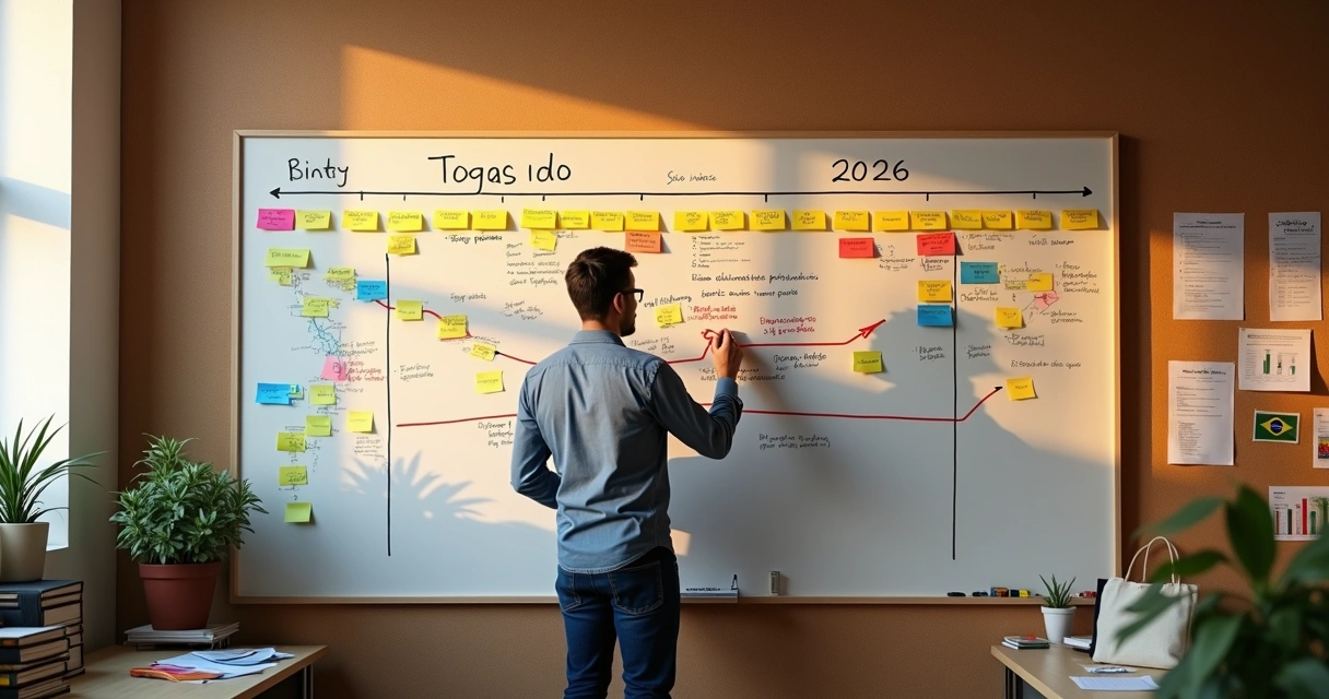 Político marca metas de campanha em mural com linha do tempo para 2026 