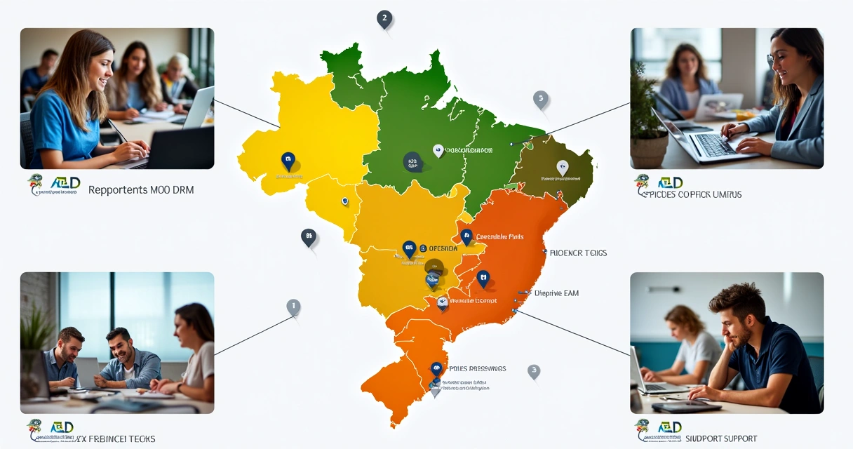 Mapa colorido do Brasil com pontos indicando polos presenciais de cursos EAD reconhecidos 