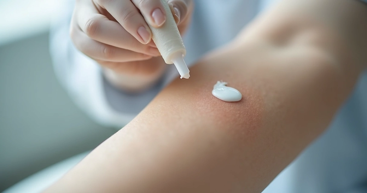 Pomada dermatológica sendo aplicada em área ressecada da pele