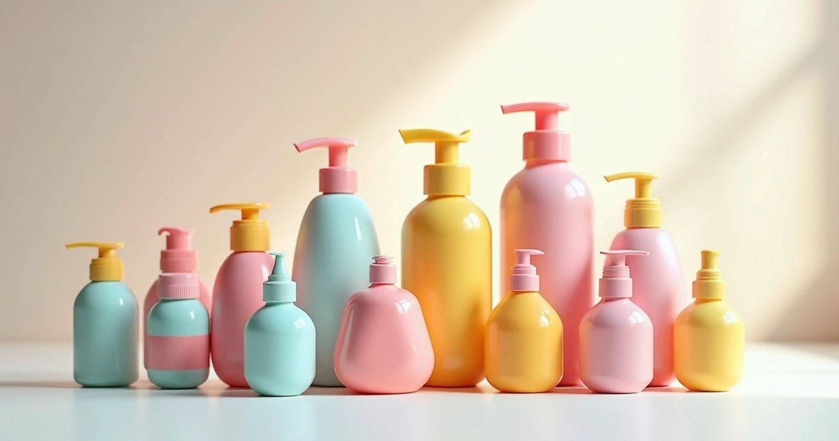 Diversos produtos de cabelo infantil em embalagens coloridas sobre superfície branca.