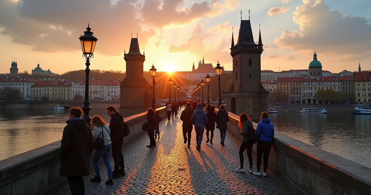 Ponte histórica sobre rio em cidade europeia com forte influência medieval 