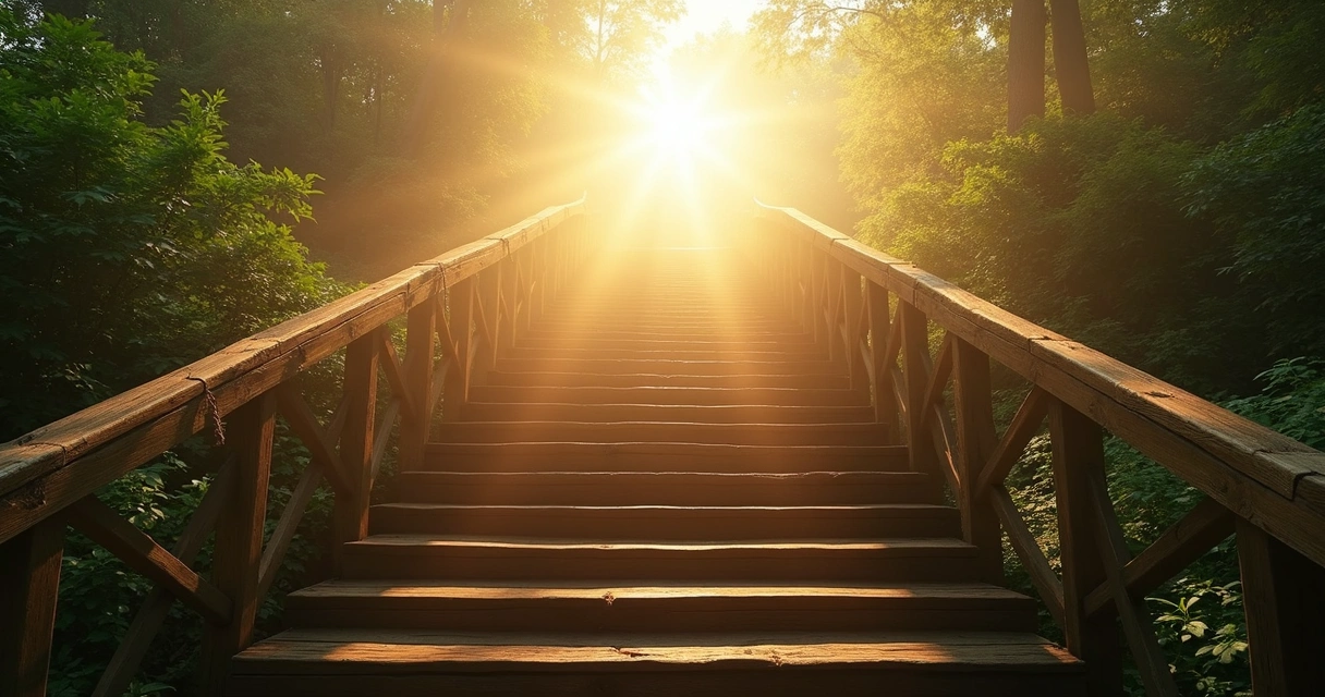 Degraus de ponte iluminados pelo sol no caminho