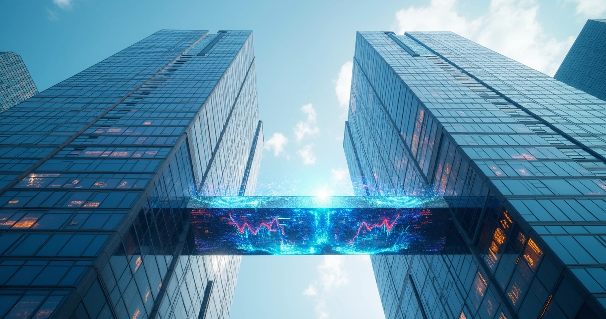 Ponte digital ligando dois sistemas empresariais 