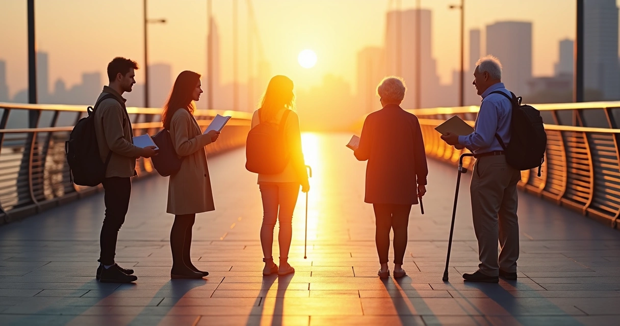Ponte simbólica entre gerações separada por barreira invisível 
