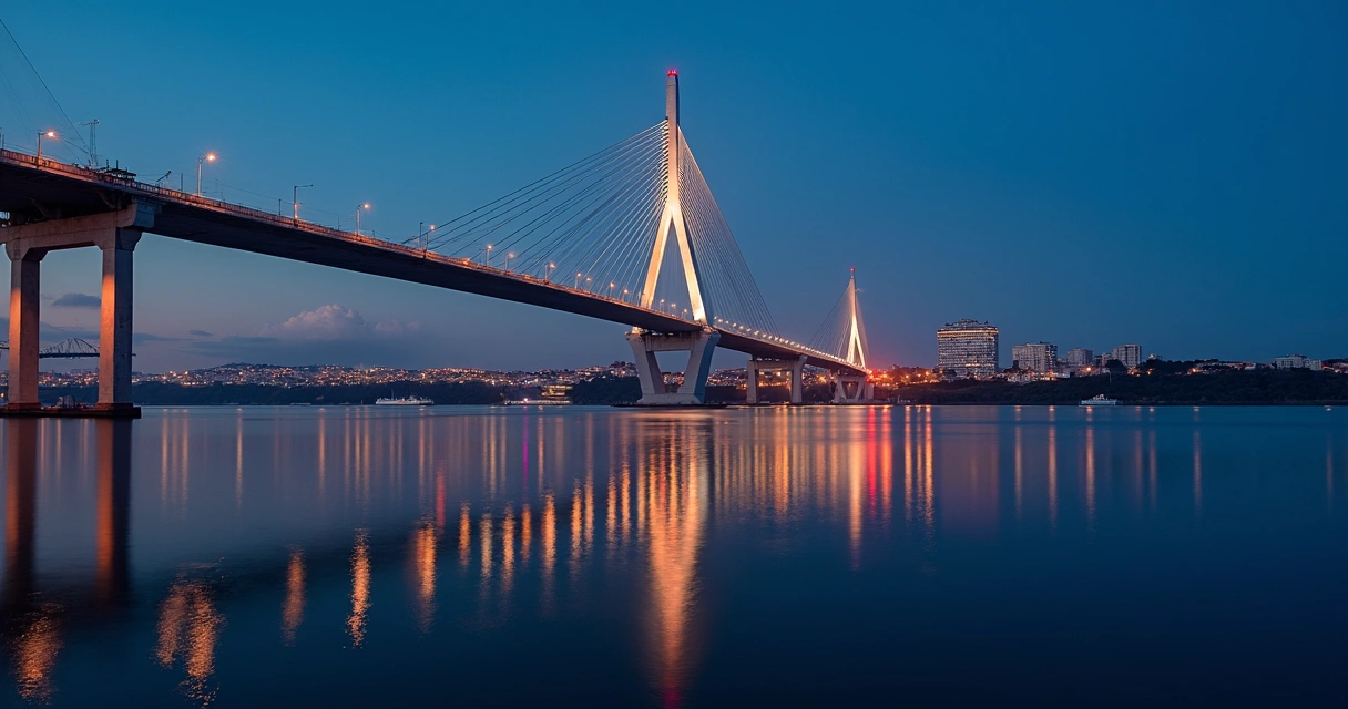 Ponte Jorge Amado iluminada à noite em Ilhéus 