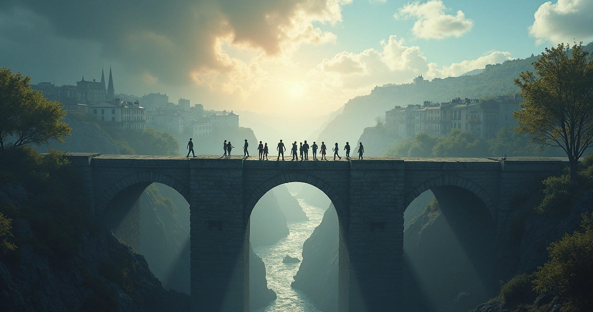 Ponte simbolizando travessia entre medo e progresso civilizatório 