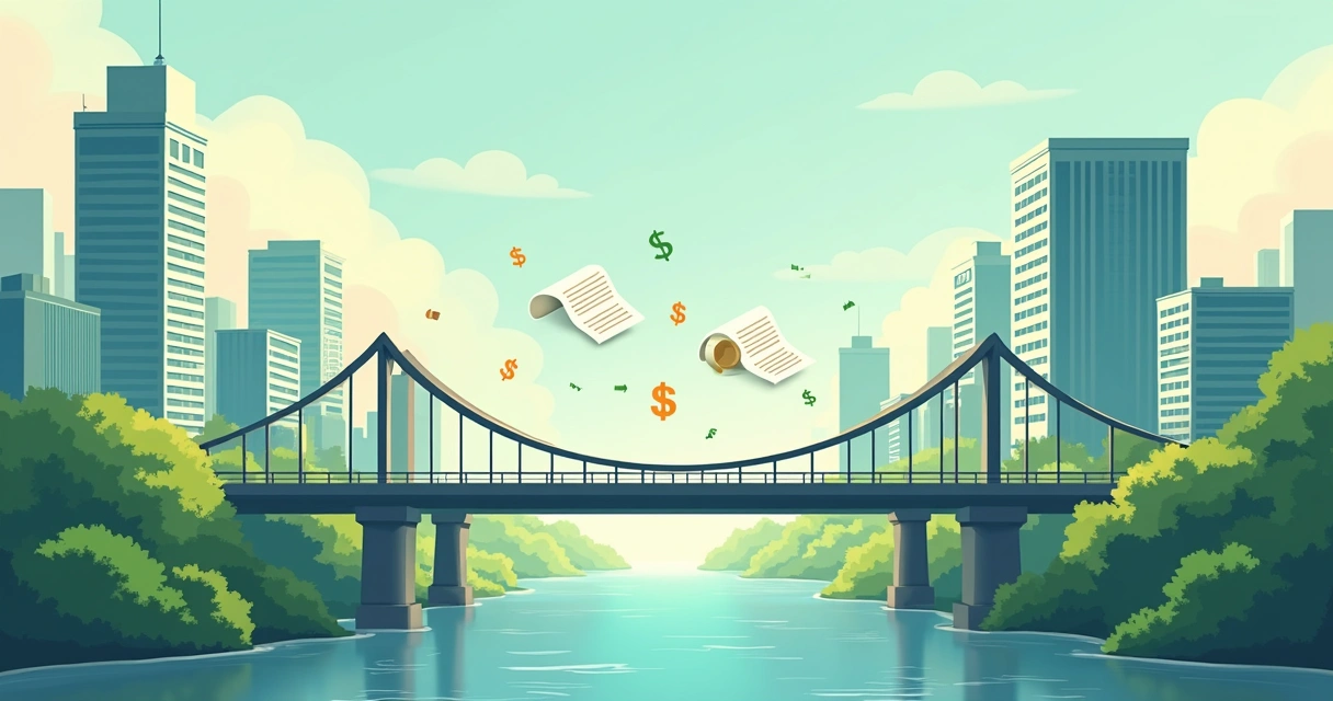 Ilustração de uma ponte ligando dois mercados financeiros 