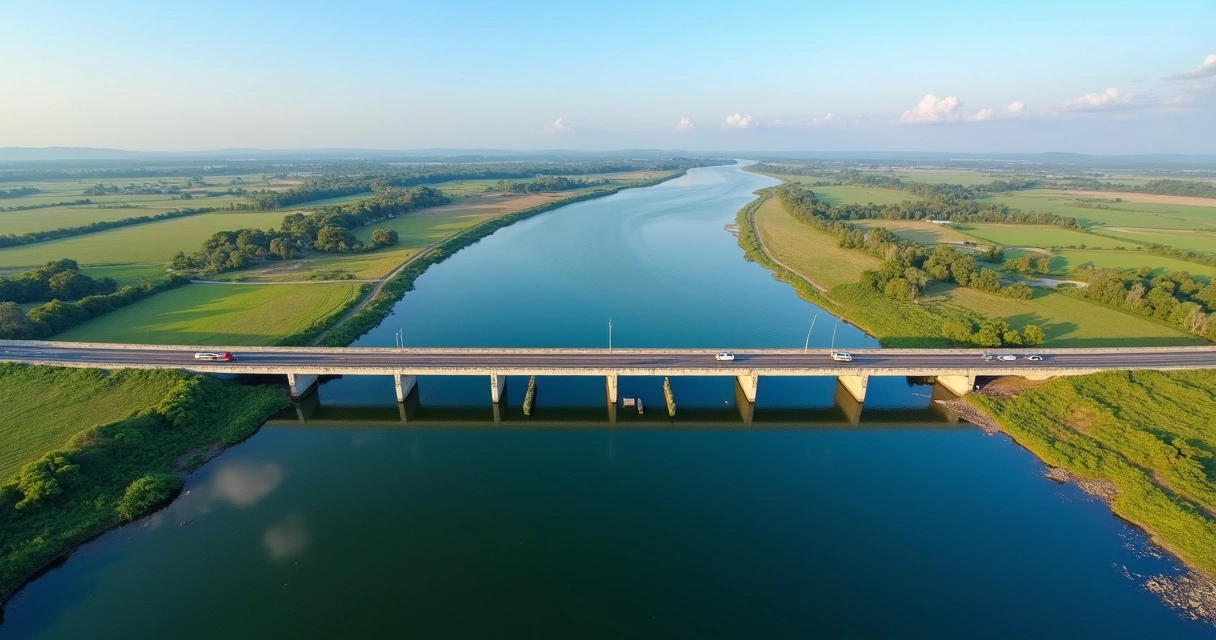 Vista aérea de ponte sobre rio no noroeste do Paraná