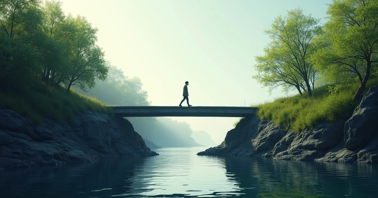 Ponte ligando dois lados, simbolizando conexão entre memória dolorosa e aprendizado