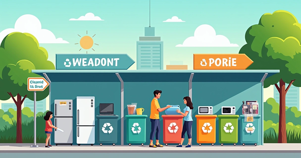 Ponto de coleta de aparelhos eletrônicos e eletrodomésticos organizado 