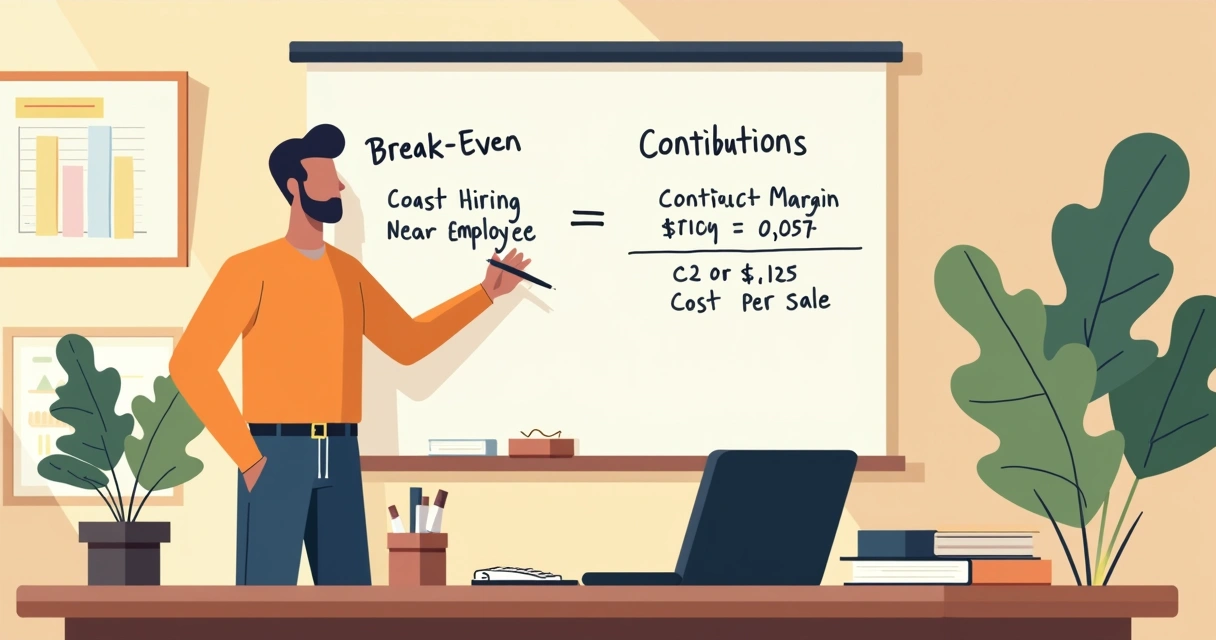 Gestor olhando para um quadro com cálculo do ponto de equilíbrio para contratação 