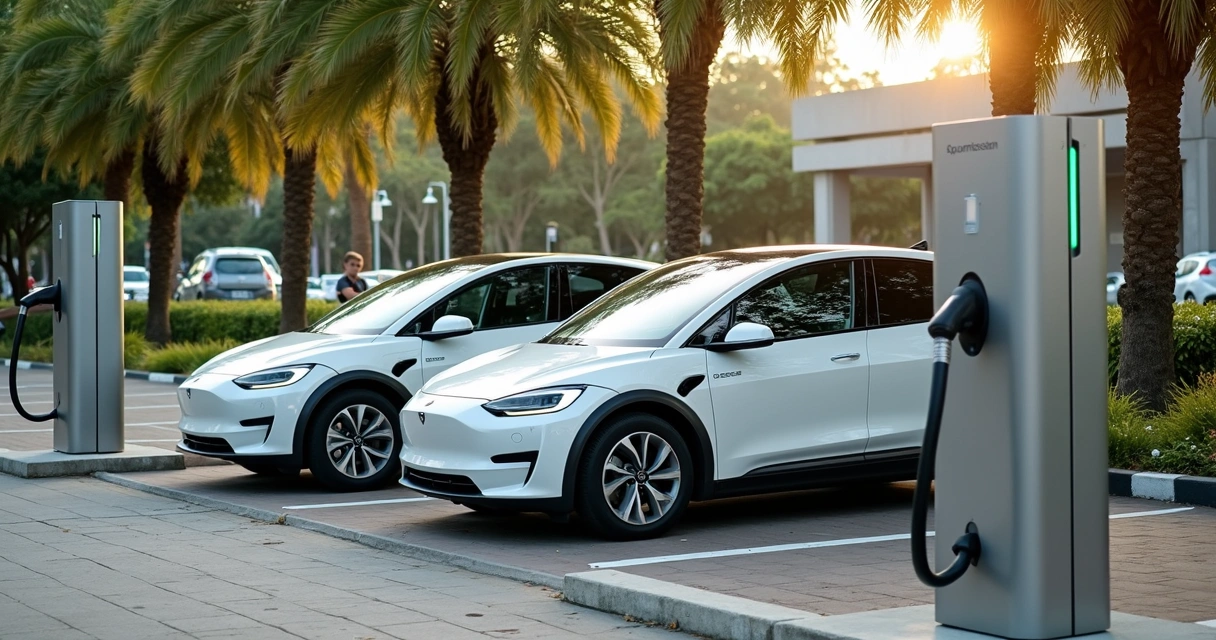 Estação de recarga de carros elétricos em estacionamento brasileiro