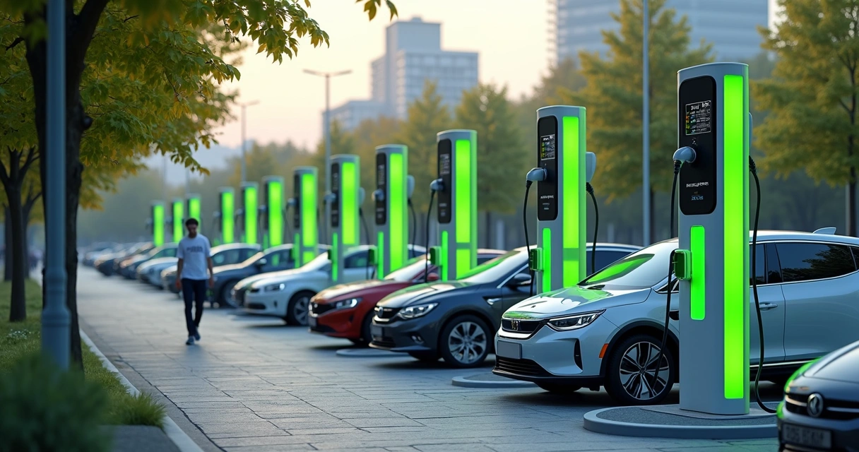 Estação urbana com vários pontos de recarga elétrica 