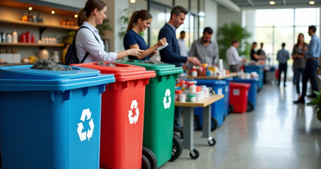 Funcionário organizando caixa de coleta de brindes para reciclagem 
