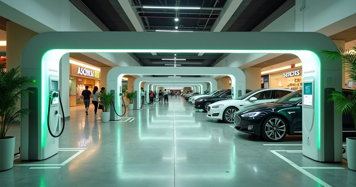 Carregadores de veículos elétricos em shopping center 
