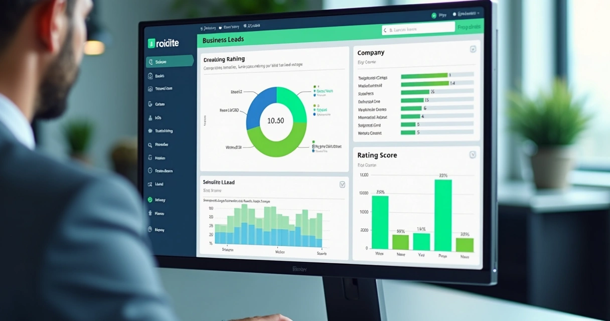 Gráfico digital de score de leads em tela de computador empresarial 