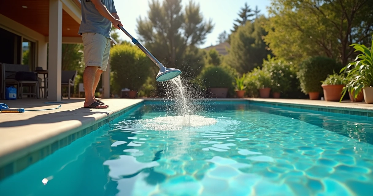 Person performing pool cleaning in Australia 