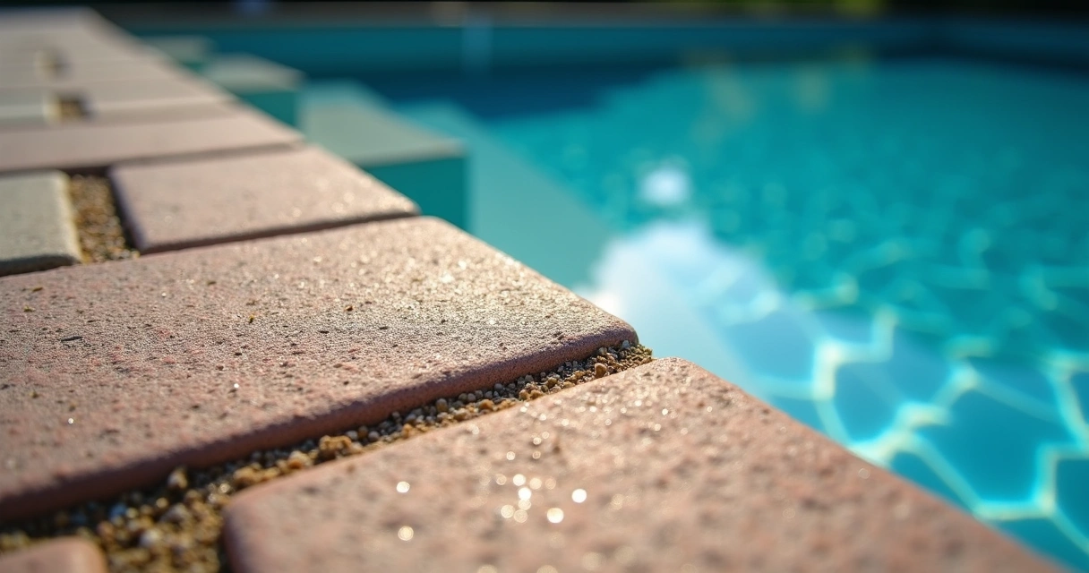 Closeup of sealed pool deck paver texture in Florida