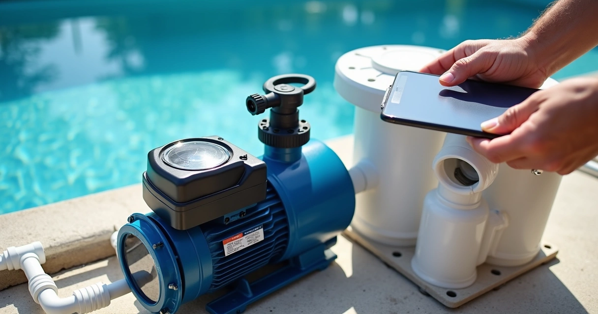 Pool pump, filter and chlorinator equipment beside a home pool 