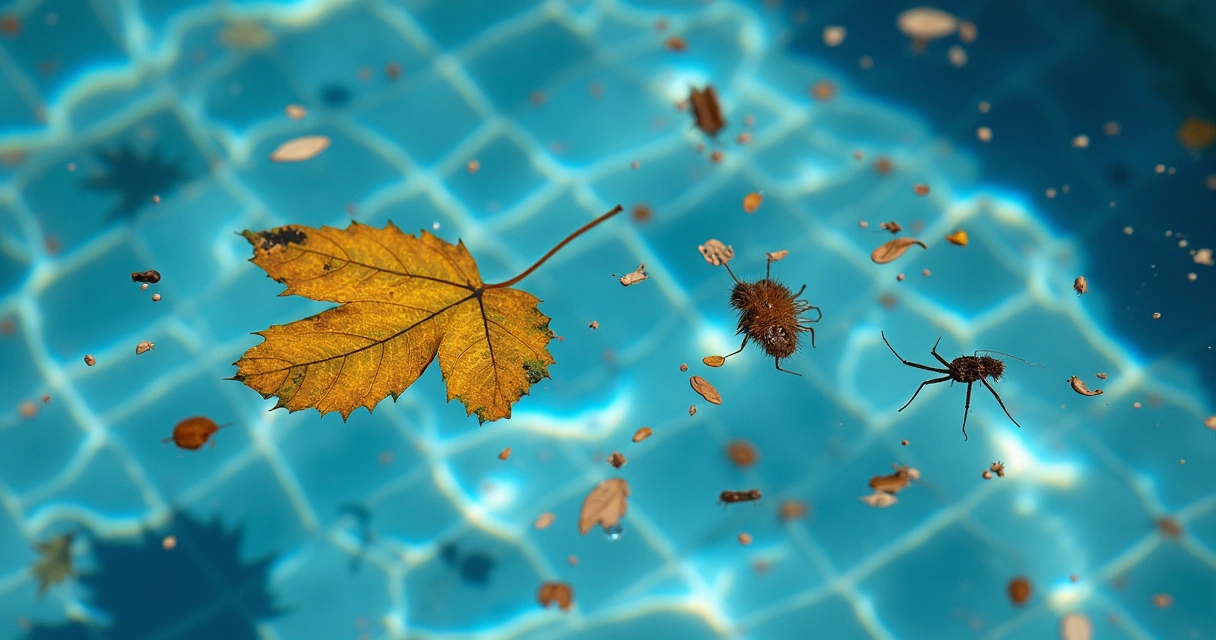 Floating debris in pool water