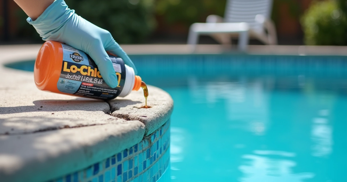 Applying leak sealer near a pool's suspected crack 