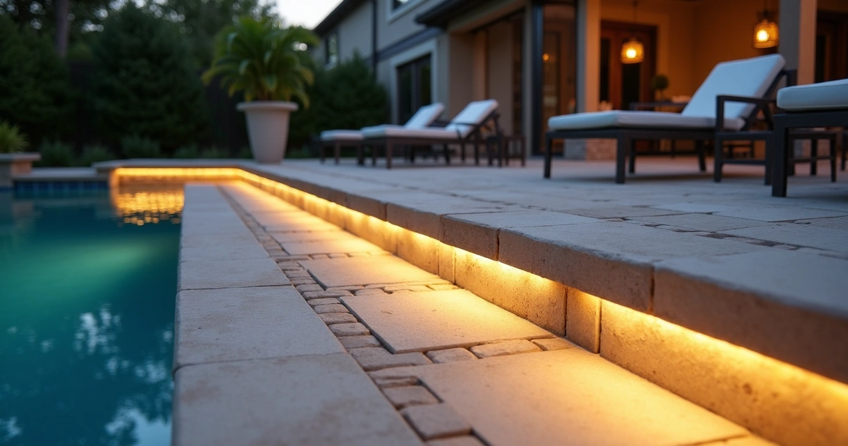 Pool deck pavers with built-in LED lighting in Orlando 