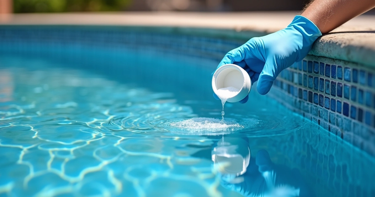 Gel cleaner applied to a pool tile scum line
