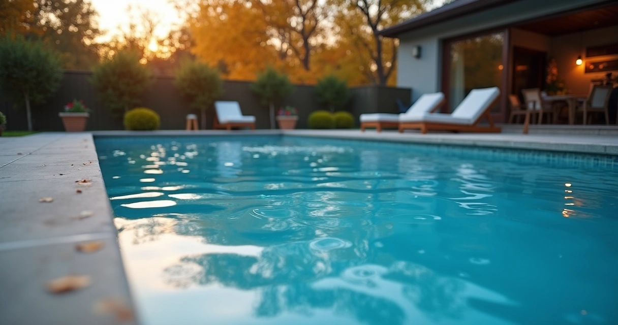 Pool surface cooling on a breezy autumn evening 