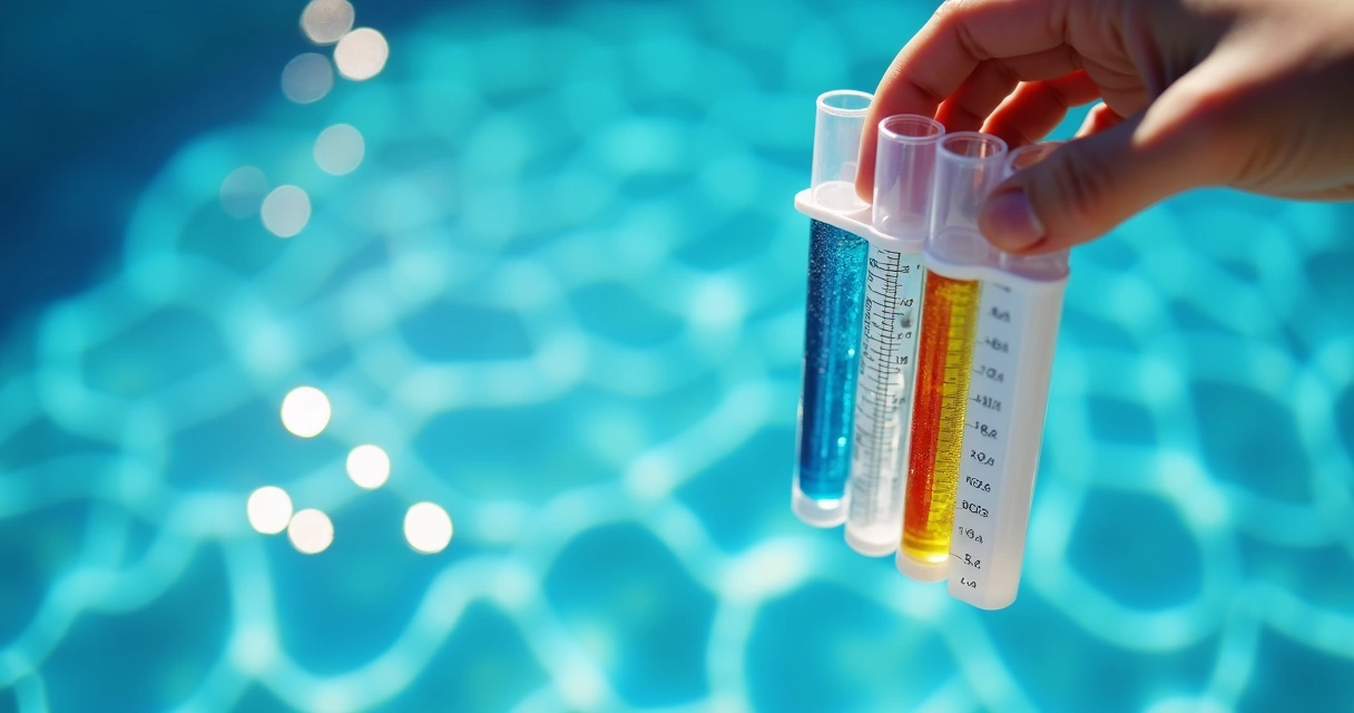 Pool water testing kit with reagents and color chart 