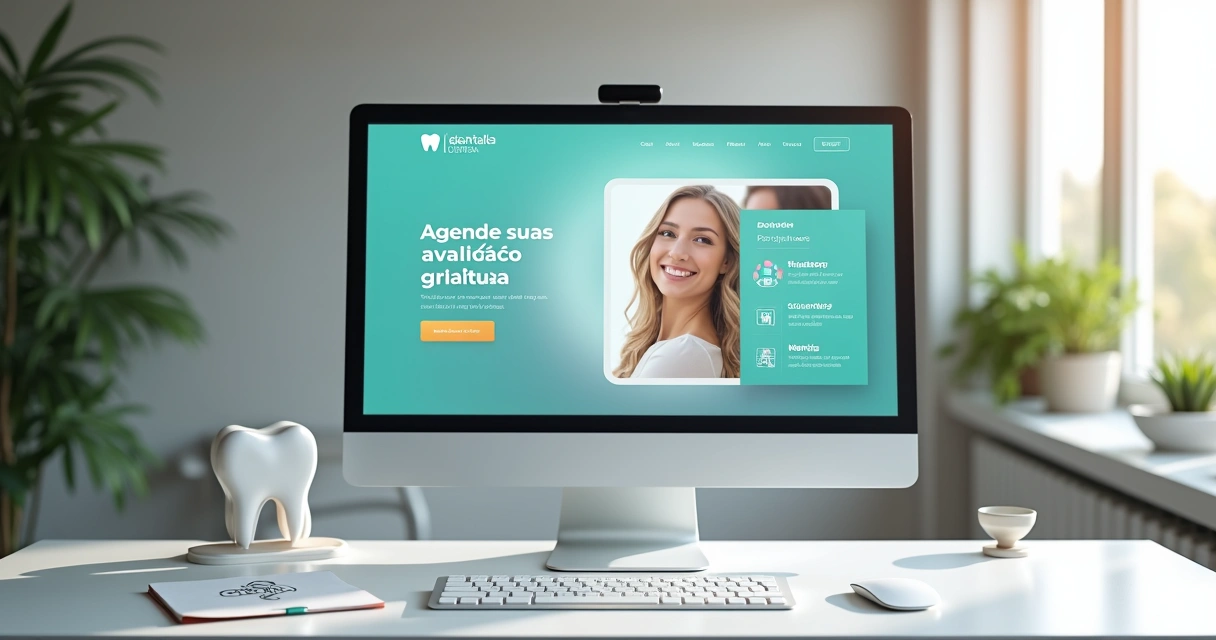 Navegador com site de clínica odontológica exibindo pop-up de agendamento sobreposto 