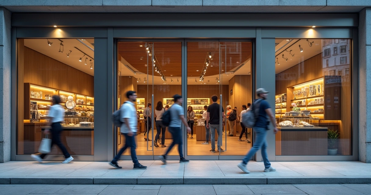 Porta automática instalada em entrada de comércio