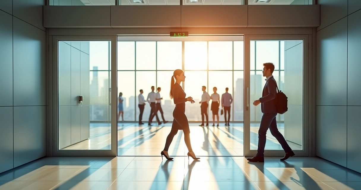 Porta automática de vidro com sistema Mobgate em entrada de empresa 