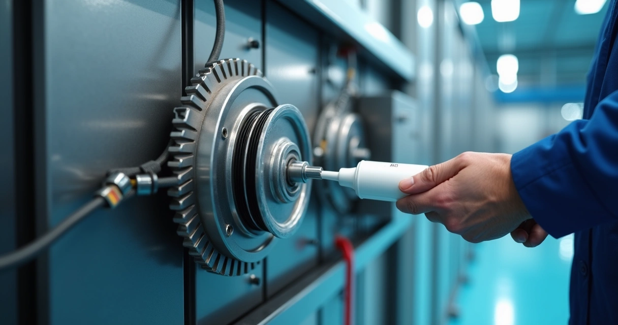 Motor de porta automática em detalhe durante manutenção