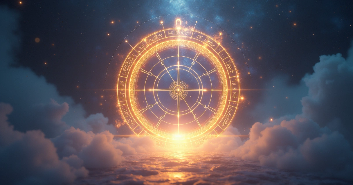 Portal energético ilustrado com efeitos de luz dourada e símbolos astrais 