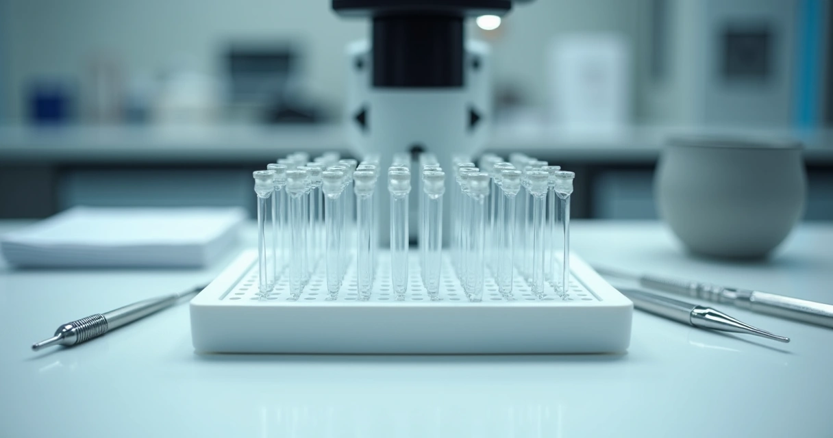 Porta lâminas aberto sobre bancada de laboratório 