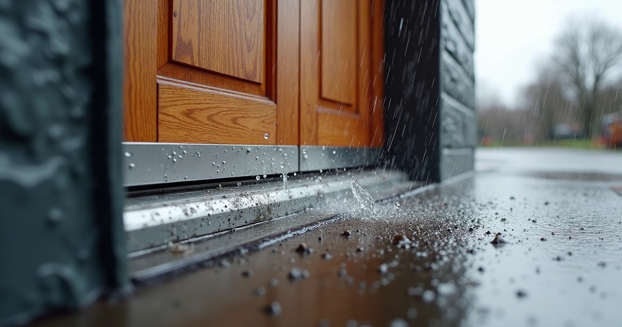 Porta externa com pingadeira e chuva sendo desviada para fora 