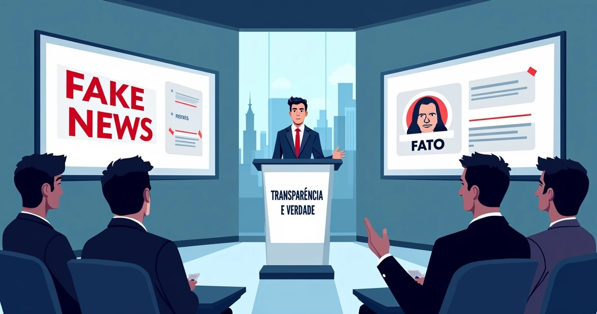 Porta-voz organizando coletiva sobre fake news 