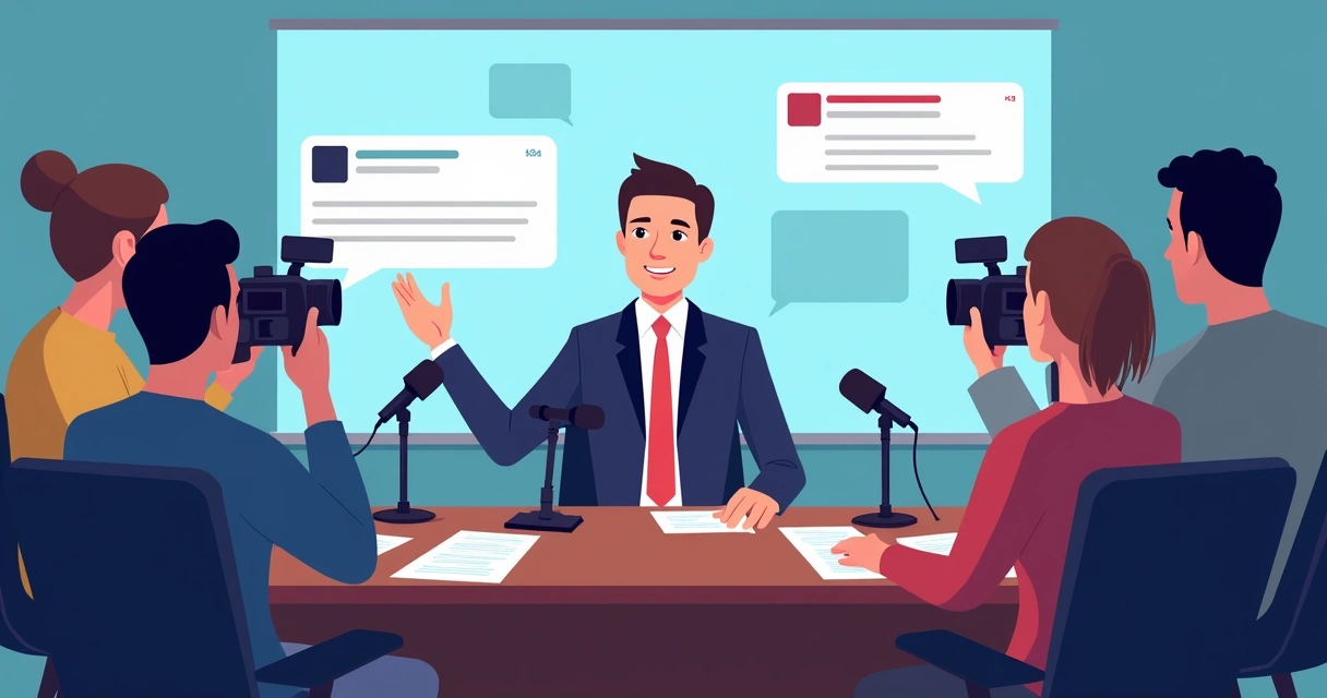 Porta-voz em conferência de imprensa durante entrevista a jornalistas