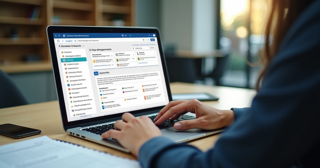 Servidor revisando portal legislativo acessível em notebook 