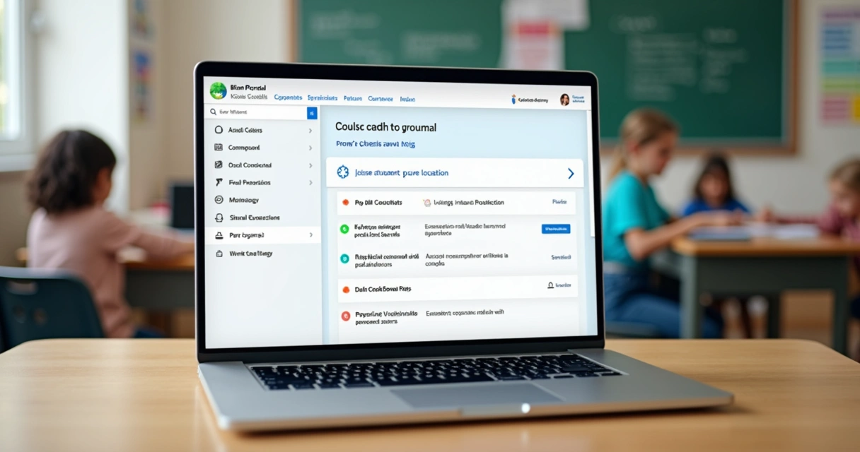 Painel digital do portal do aluno escolar com opções de boletos e contratos 