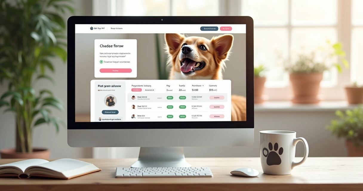 Tela de computador exibindo portal do cliente de creche pet 