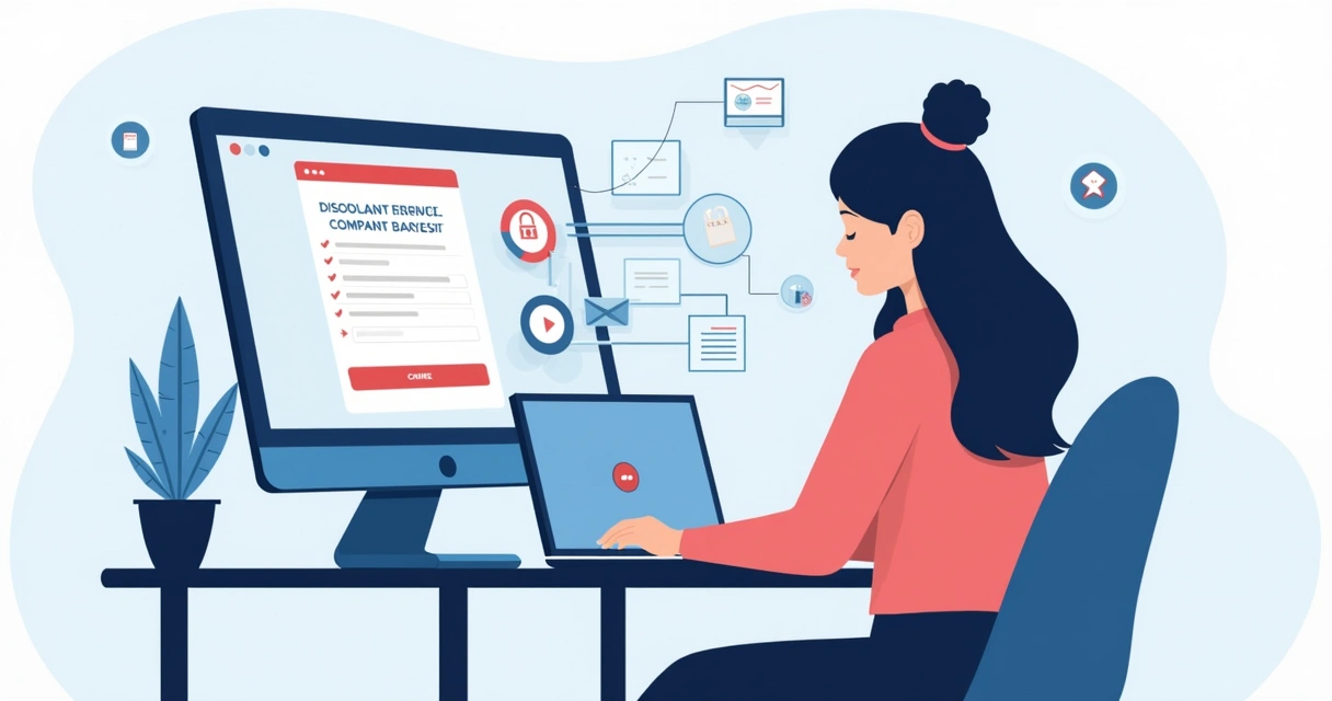 Mulher usando um notebook para preencher formulário em portal de denúncias 