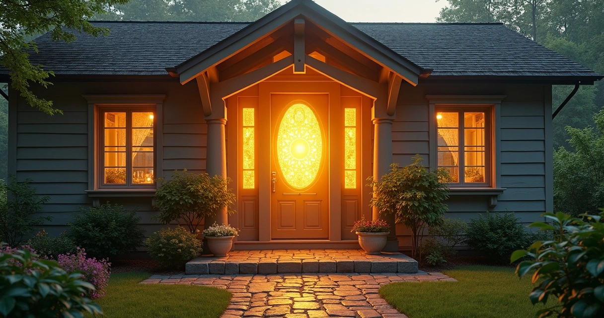 Portal energético iluminado na entrada de uma casa