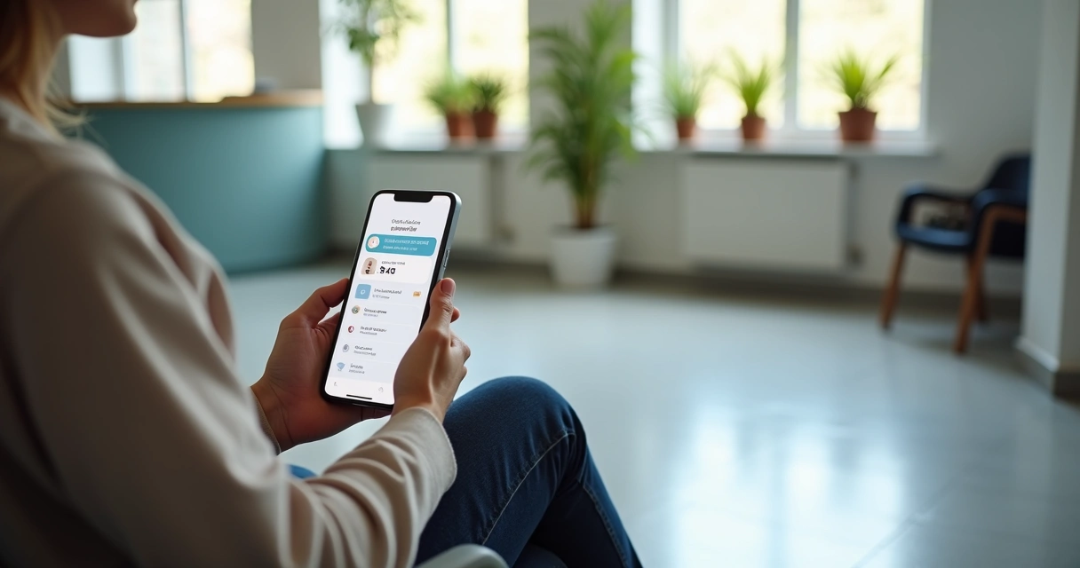 Paciente usando portal online de clínica no celular 
