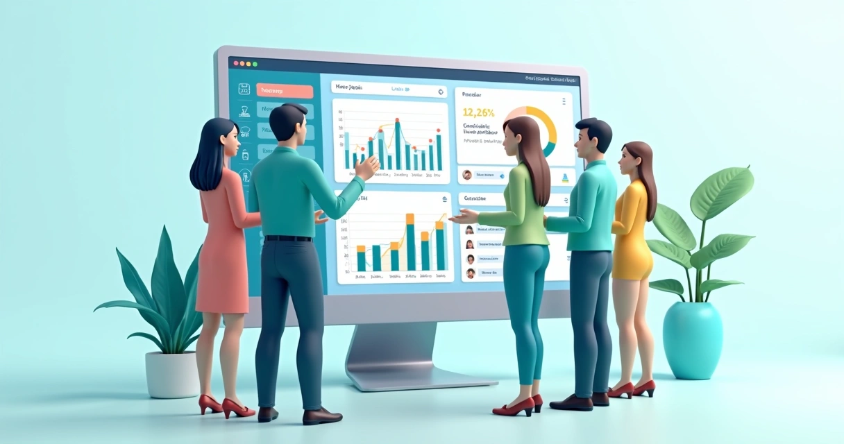 Painel digital de portal de parceiro compartilhando relatórios, pedidos e integração. 