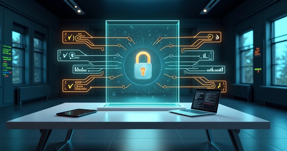 Painel digital exibindo múltiplas APIs conectadas com cadeado destacando segurança. 