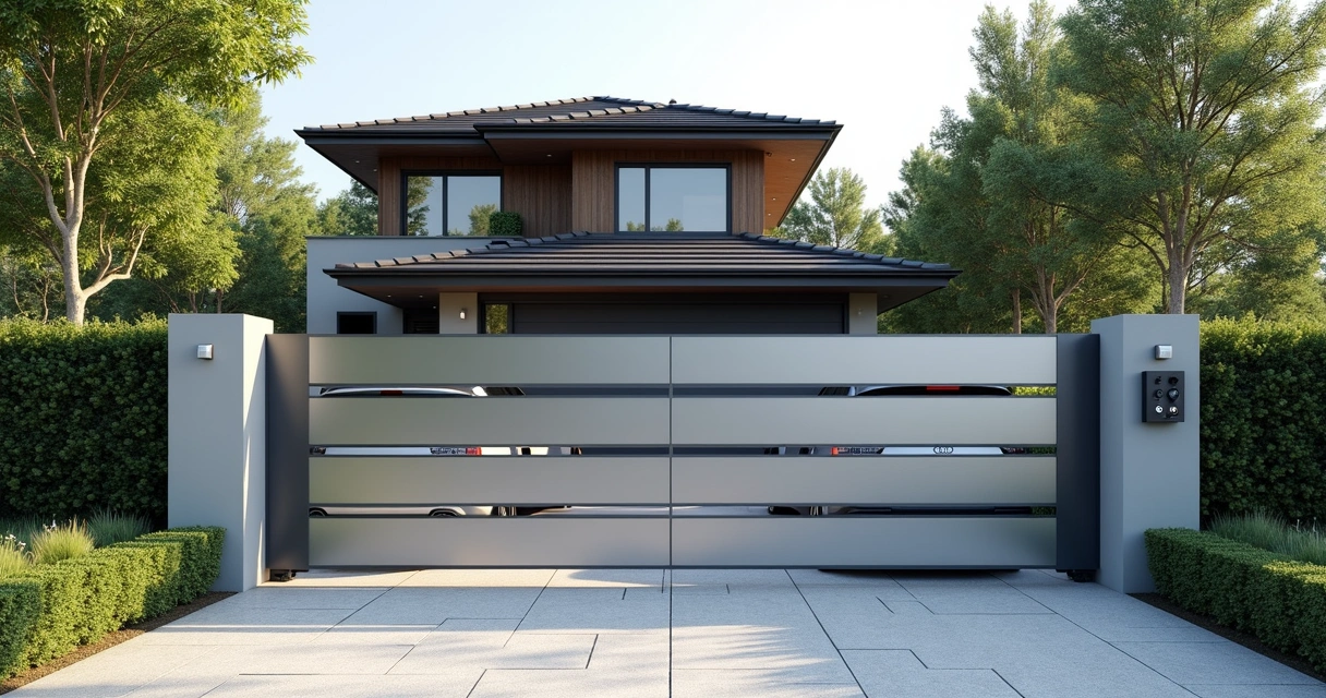 Portão eletrônico moderno instalado em residência 