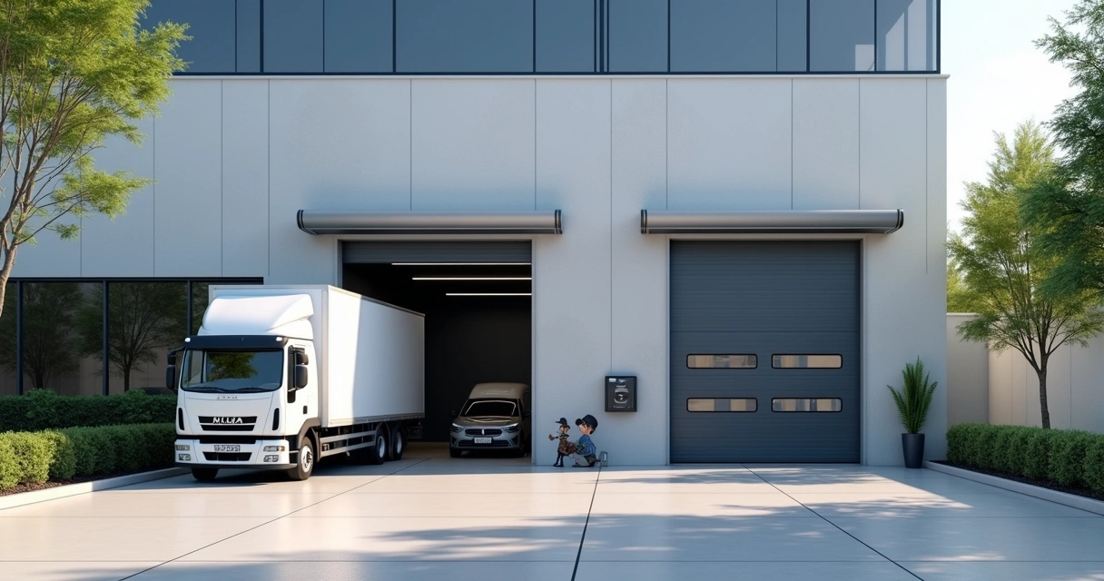 Portão automático de empresa com sensores e controle de acesso 